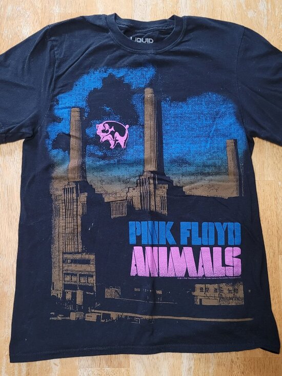 Vintage Small Blk Pink Floyd Animals Liquid Blue Cotton Concert Graphic T Shirt - Picture 1 of 5